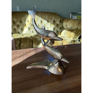Vintage Brass Dolphin Duo Decoration